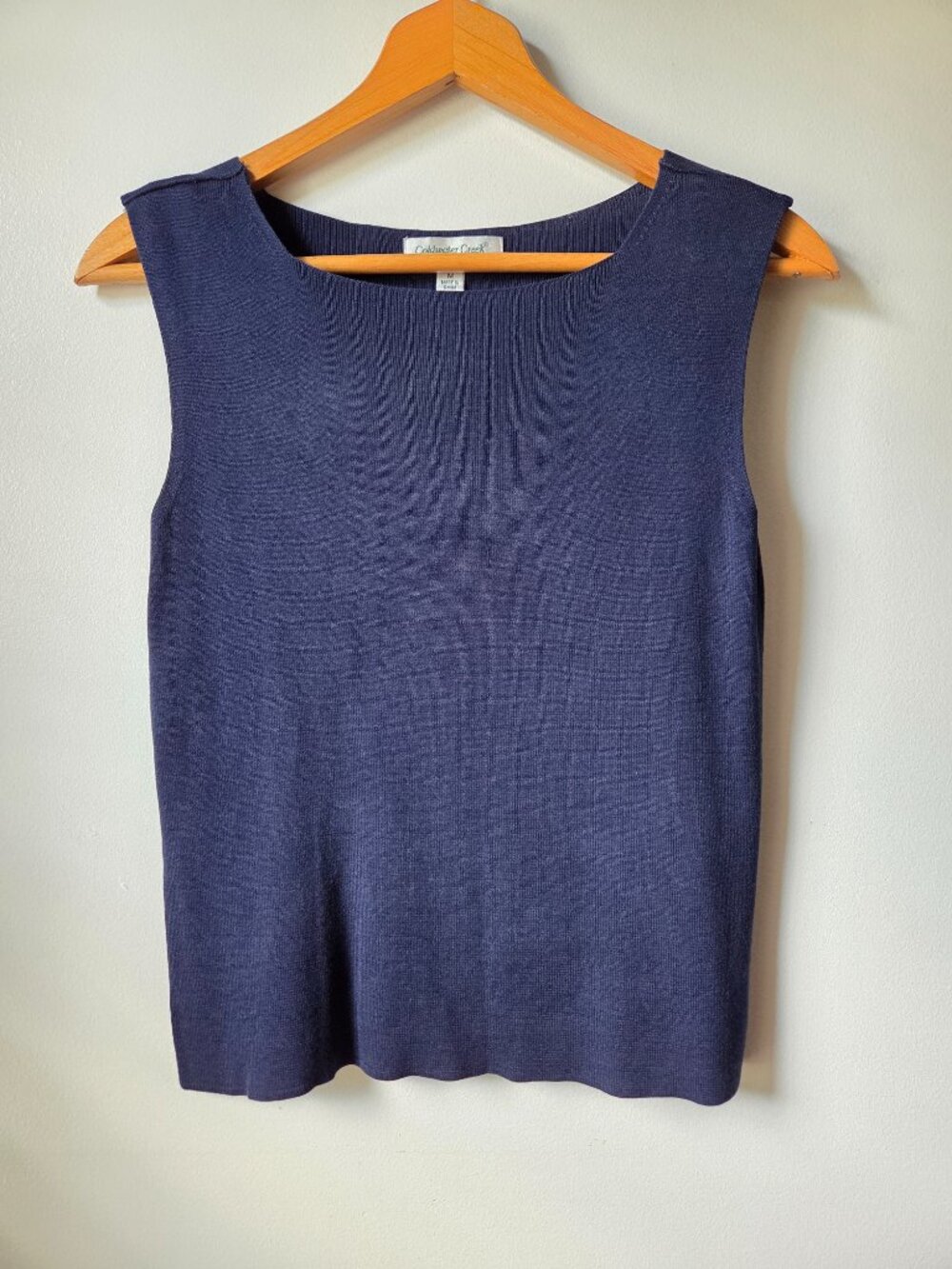 EUC COLDWATER CREEK NAVY BLUE BOAT NECK TANK TOP SILK COTTON BLEND SIZE MEDIUM